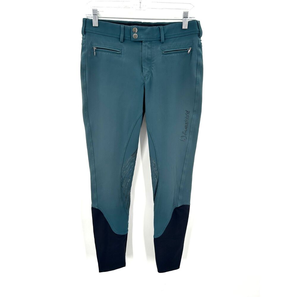SAMSHIELD *Flawed* Teal Margaux Winter Knee Grip Equestrian Breeches Pants 28